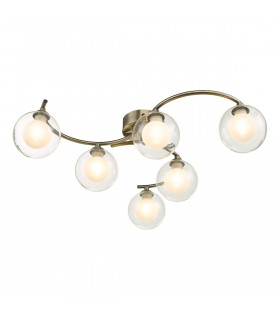 Semi Flush Ceiling Light Light Antique Brass With Clear.Opal Glass, 6x G9