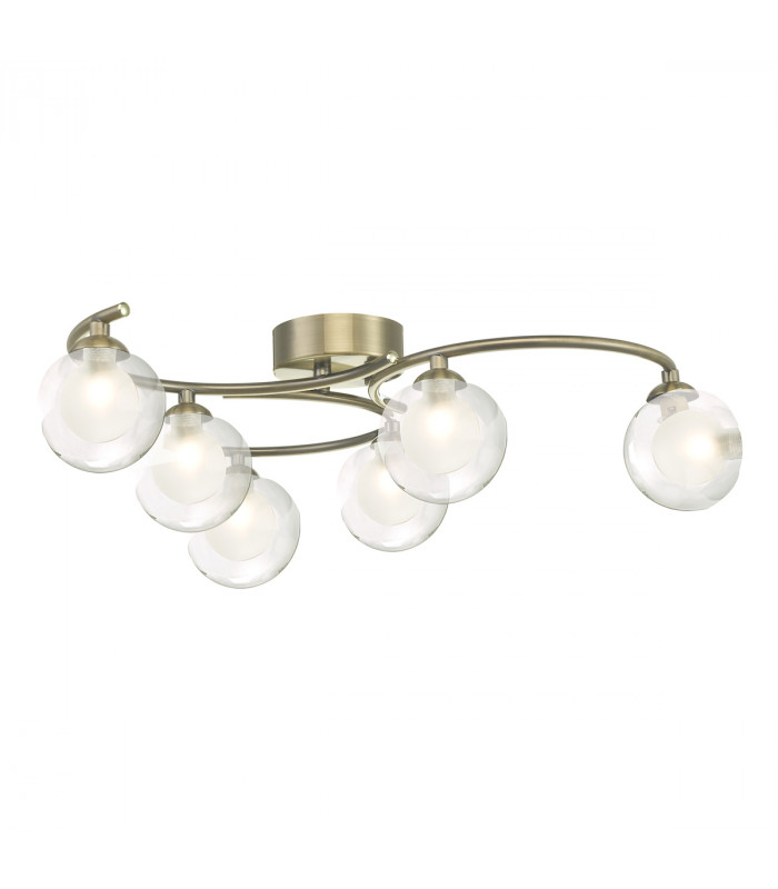 Semi Flush Ceiling Light Light Antique Brass With Clear.Opal Glass, 6x G9