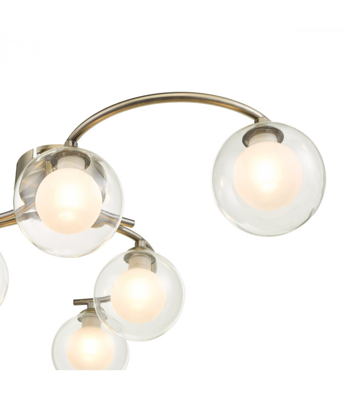 Semi Flush Ceiling Light Light Antique Brass With Clear.Opal Glass, 6x G9