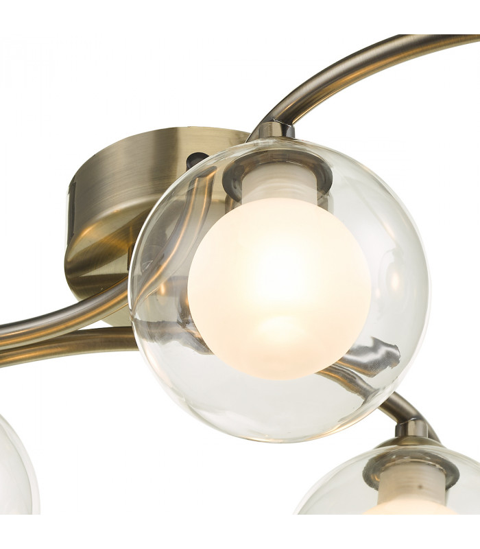 Semi Flush Ceiling Light Light Antique Brass With Clear.Opal Glass, 6x G9