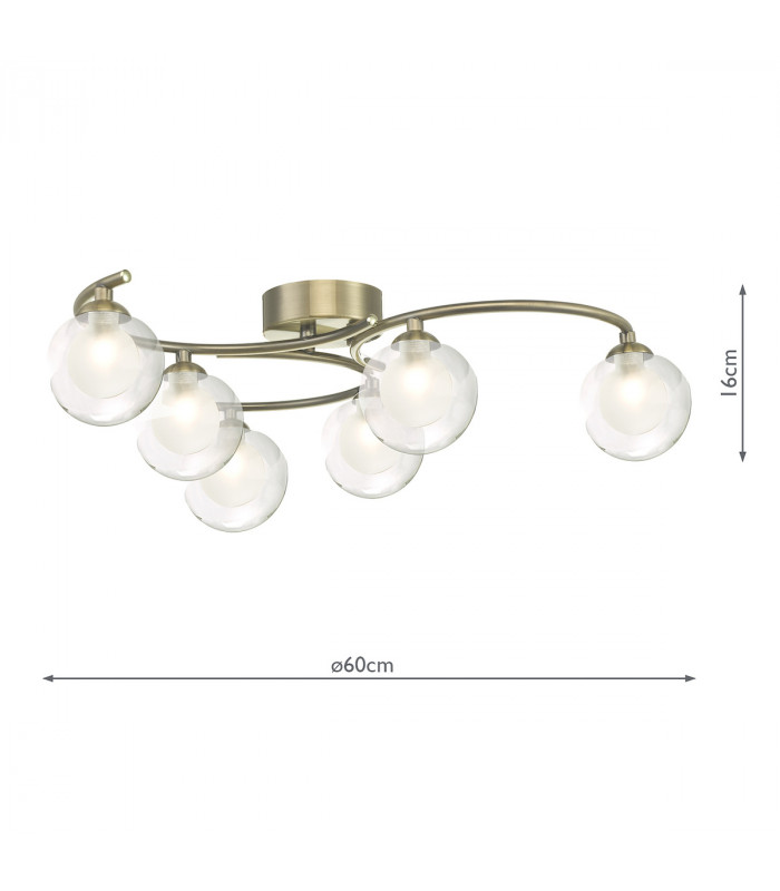 Semi Flush Ceiling Light Light Antique Brass With Clear.Opal Glass, 6x G9