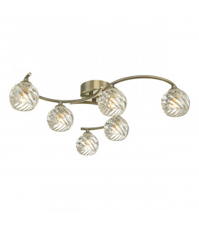 Semi Flush Ceiling Light Light Antique Brass With Twisted Open Glass, 6x G9