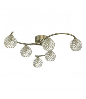 Semi Flush Ceiling Light Light Antique Brass With Twisted Open Glass, 6x G9