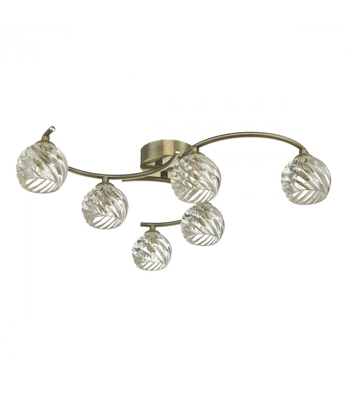 Semi Flush Ceiling Light Light Antique Brass With Twisted Open Glass, 6x G9