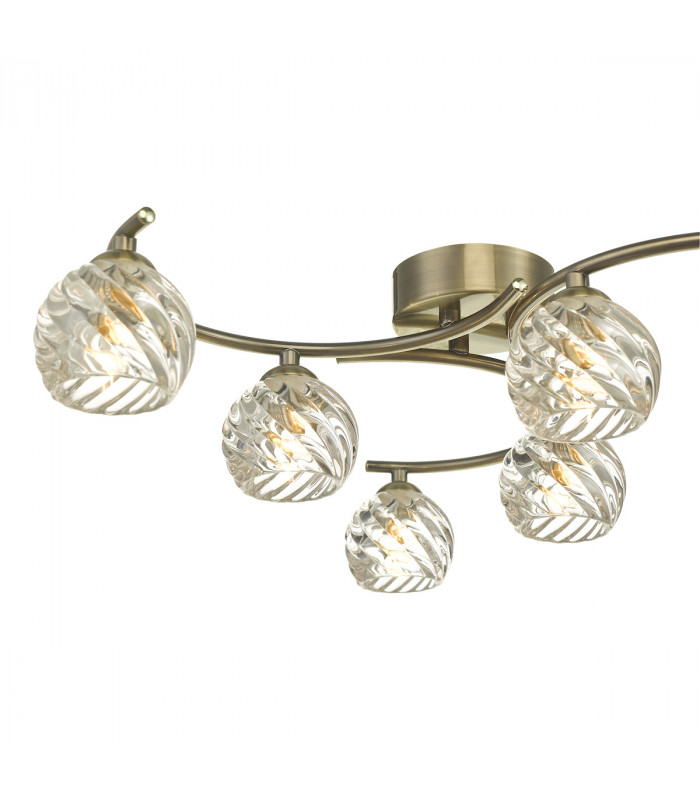 Semi Flush Ceiling Light Light Antique Brass With Twisted Open Glass, 6x G9