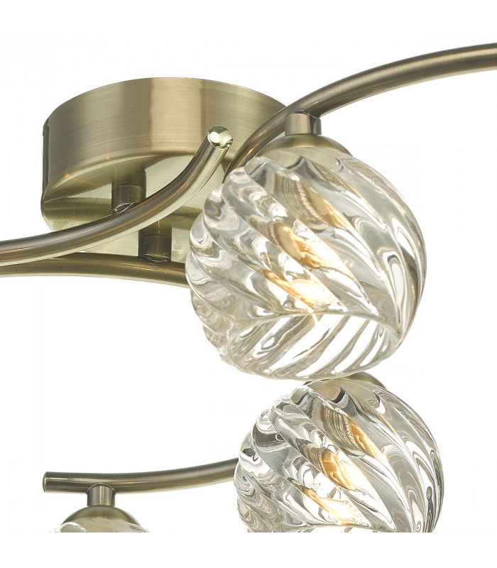 Semi Flush Ceiling Light Light Antique Brass With Twisted Open Glass, 6x G9