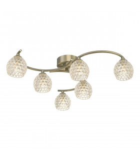 Semi Flush Ceiling Light Light Antique Brass With Dimpled Glass, 6x G9