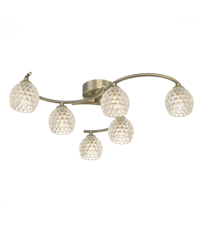 Semi Flush Ceiling Light Light Antique Brass With Dimpled Glass, 6x G9