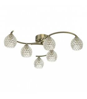 Semi Flush Ceiling Light Light Antique Brass With Dimpled Glass, 6x G9