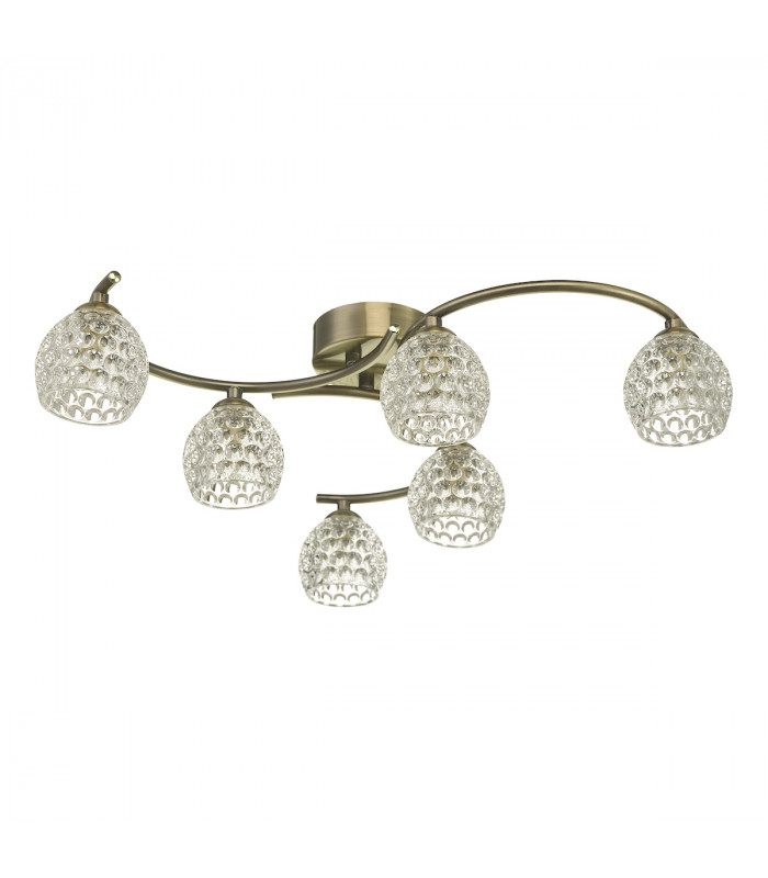 Semi Flush Ceiling Light Light Antique Brass With Dimpled Glass, 6x G9