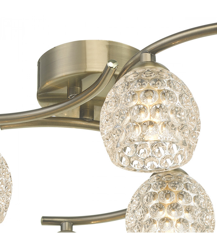 Semi Flush Ceiling Light Light Antique Brass With Dimpled Glass, 6x G9