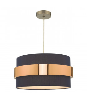 Cylindrical Easy Fit Pendant Navy Blue Shade with Copper Band