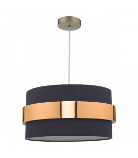 Cylindrical Easy Fit Pendant Navy Blue Shade with Copper Band