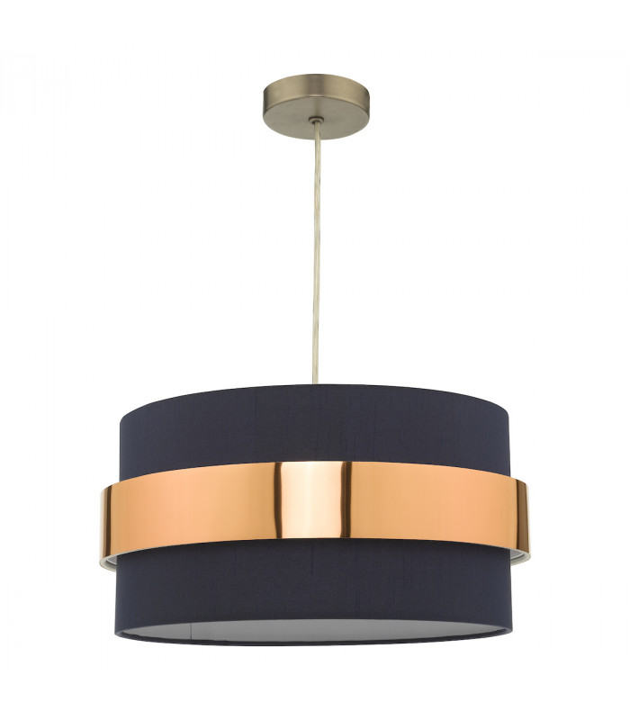 Cylindrical Easy Fit Pendant Navy Blue Shade with Copper Band