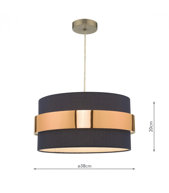 Cylindrical Easy Fit Pendant Navy Blue Shade with Copper Band