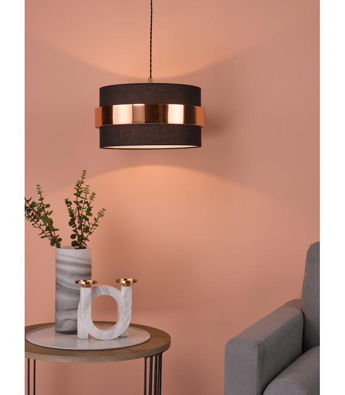 Cylindrical Easy Fit Pendant Navy Blue Shade with Copper Band