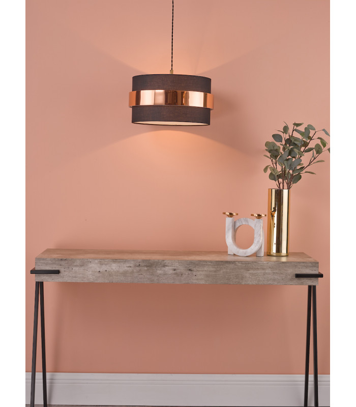 Cylindrical Easy Fit Pendant Navy Blue Shade with Copper Band