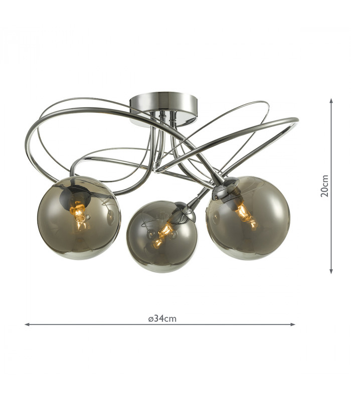 Semi Flush Ceiling Light Light Polished Chrome With Smoked Glass, 3x G9