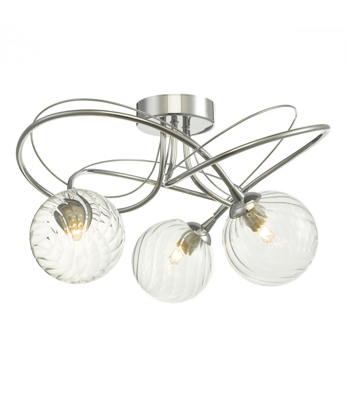 Semi Flush Ceiling Light Light Polished Chrome With Twisted Closed Glass, 3x G9
