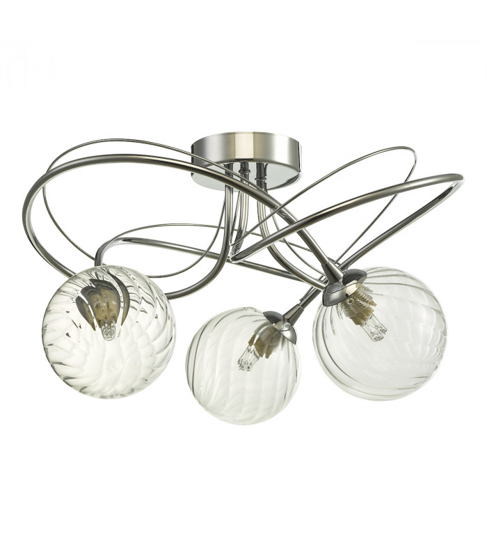 Semi Flush Ceiling Light Light Polished Chrome With Twisted Closed Glass, 3x G9