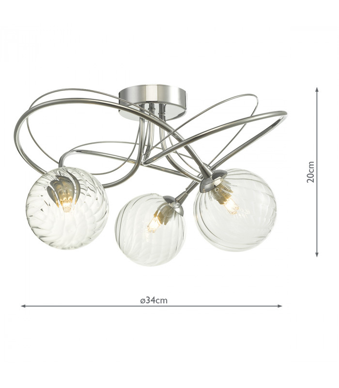 Semi Flush Ceiling Light Light Polished Chrome With Twisted Closed Glass, 3x G9