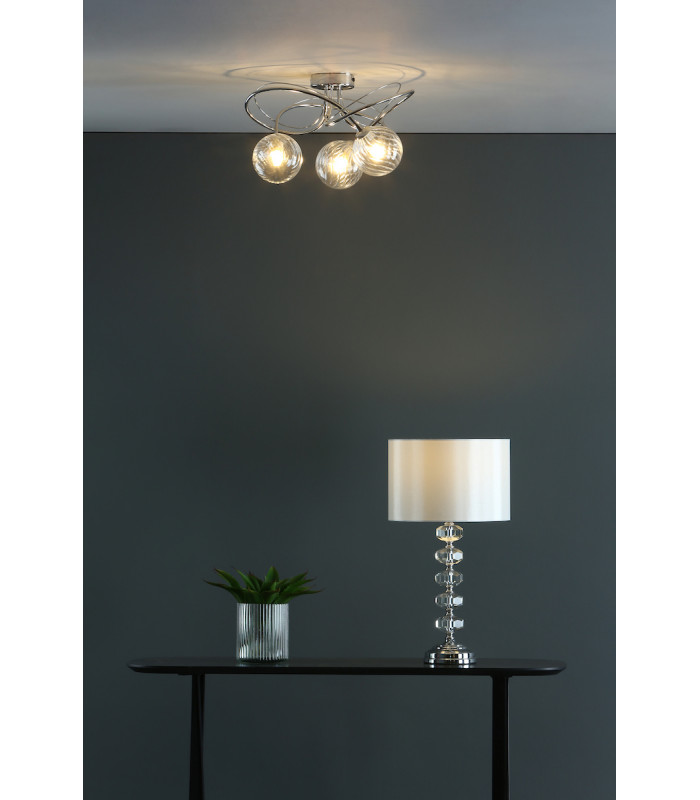Semi Flush Ceiling Light Light Polished Chrome With Twisted Closed Glass, 3x G9