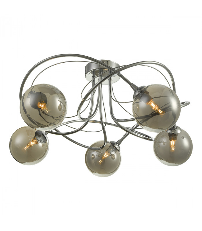 Semi Flush Ceiling Light Light Polished Chrome With Smoked Glass, 5x G9
