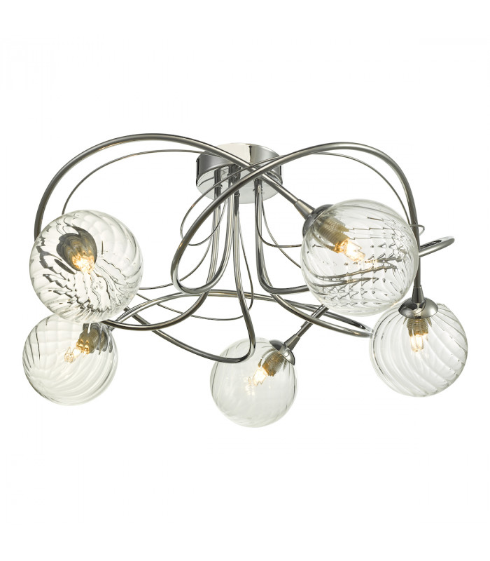 Semi Flush Ceiling Light Light Polished Chrome With Twisted Closed Glass, 5x G9
