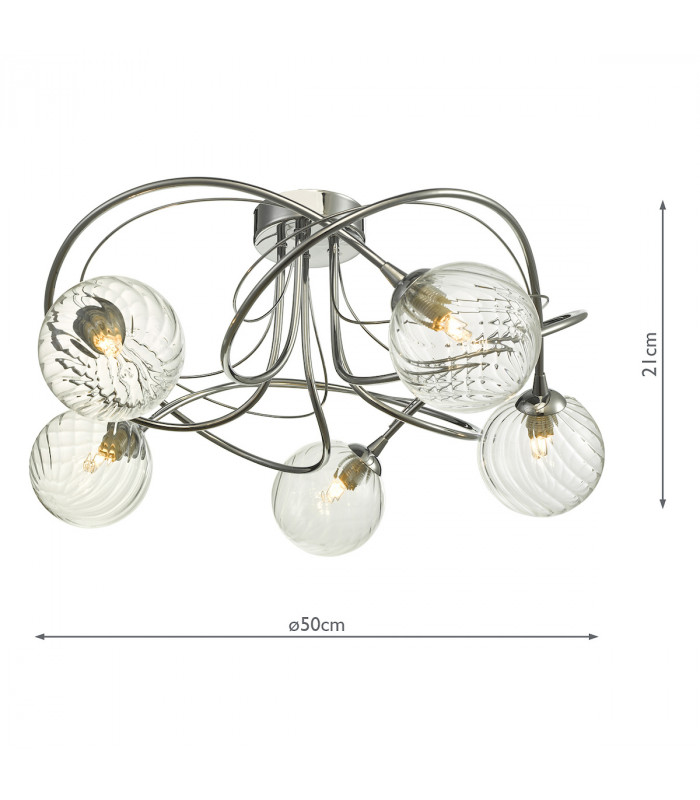 Semi Flush Ceiling Light Light Polished Chrome With Twisted Closed Glass, 5x G9