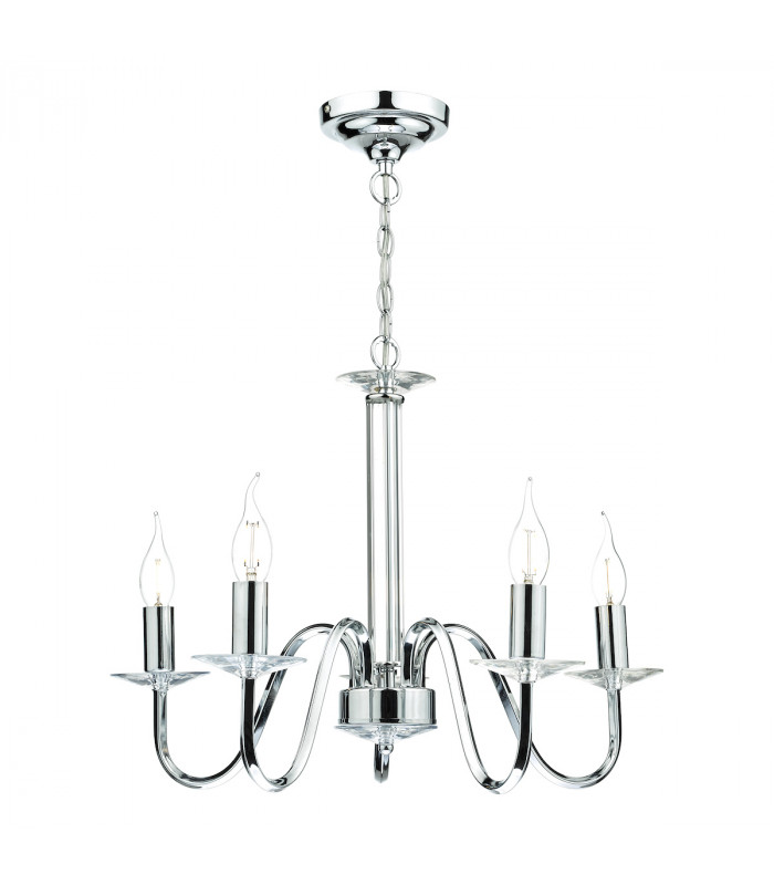 Pendant Light Polished Chrome Clear Crystal Detail, 5x E14