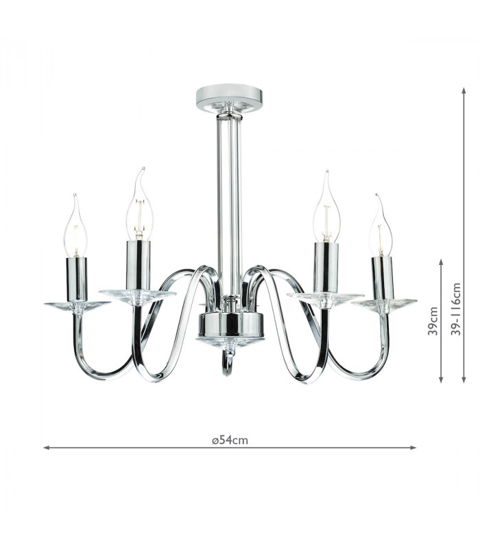 Pendant Light Polished Chrome Clear Crystal Detail, 5x E14