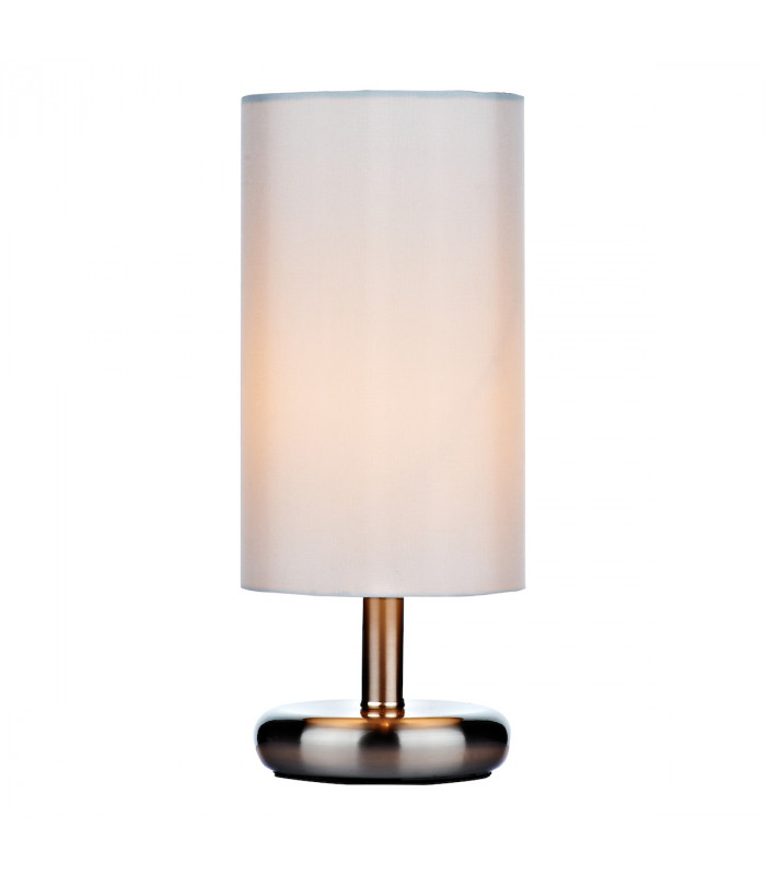 Cylindrical Touch Table Lamp Satin Chrome complete with Ivory Shade