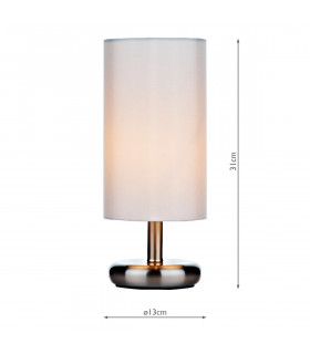 Cylindrical Touch Table Lamp Satin Chrome complete with Ivory Shade