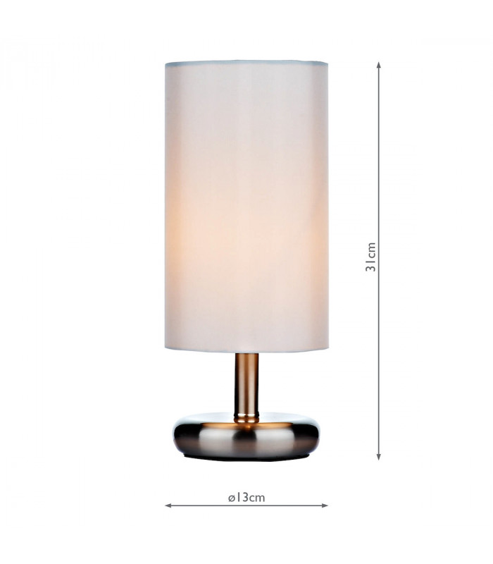 Cylindrical Touch Table Lamp Satin Chrome complete with Ivory Shade
