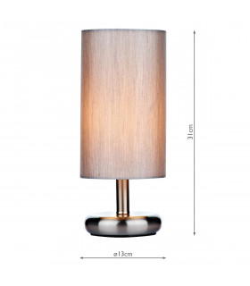 Cylindrical Touch Table Lamp Satin Chrome complete with Grey Shade