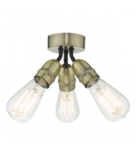Flush Ceiling Light Antique Brass, 3x E27