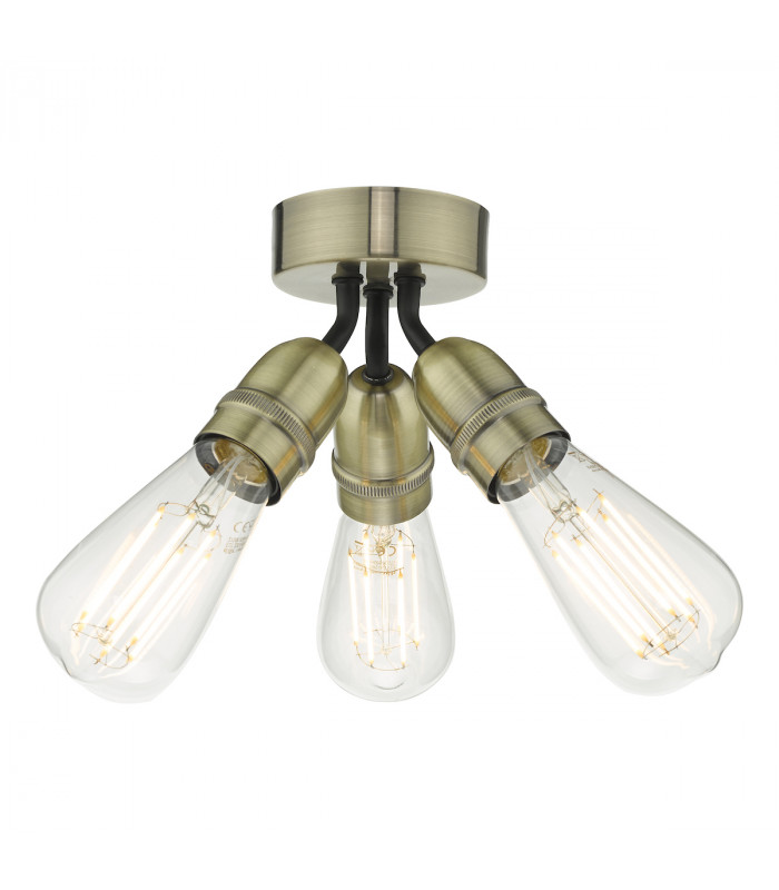 Flush Ceiling Light Antique Brass, 3x E27