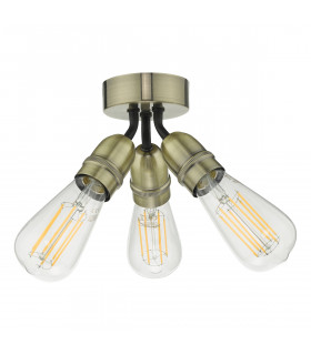 Flush Ceiling Light Antique Brass, 3x E27