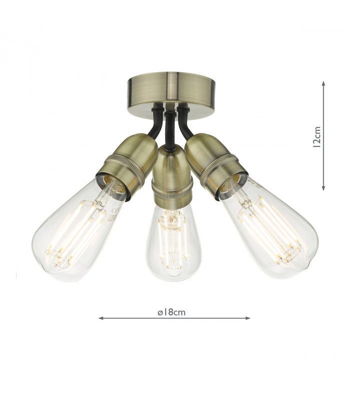 Flush Ceiling Light Antique Brass, 3x E27