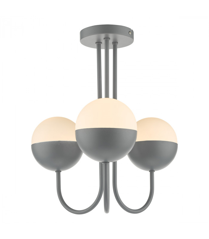 Semi Flush Ceiling Light Light Grey Opal Glass, 3x E14