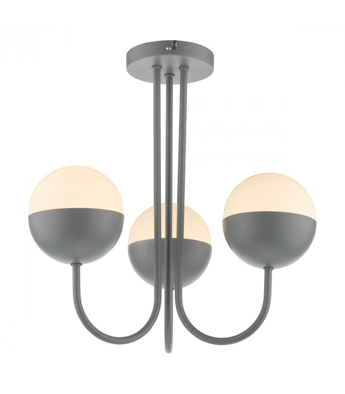Semi Flush Ceiling Light Light Grey Opal Glass, 3x E14