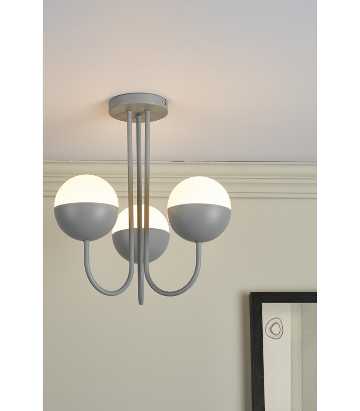 Semi Flush Ceiling Light Light Grey Opal Glass, 3x E14