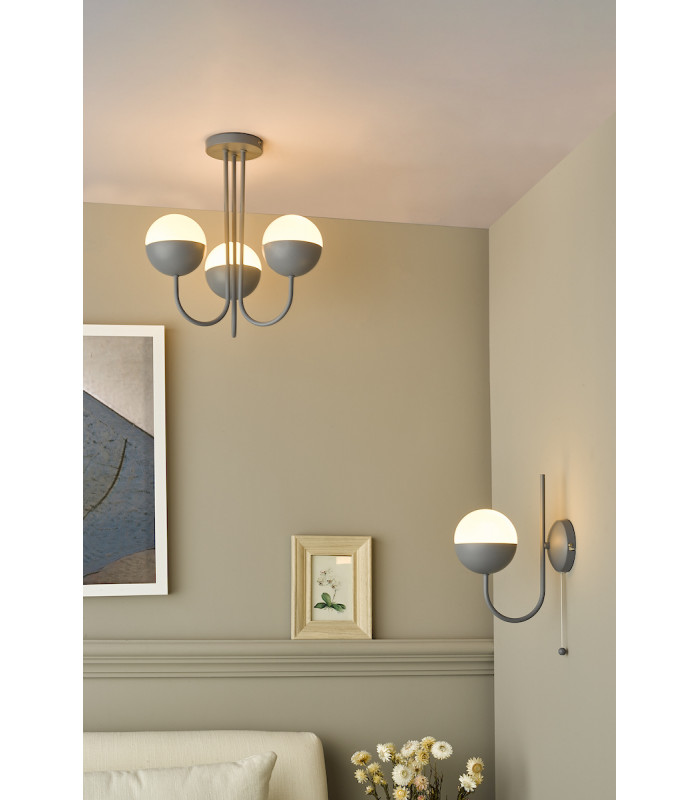 Semi Flush Ceiling Light Light Grey Opal Glass, 3x E14