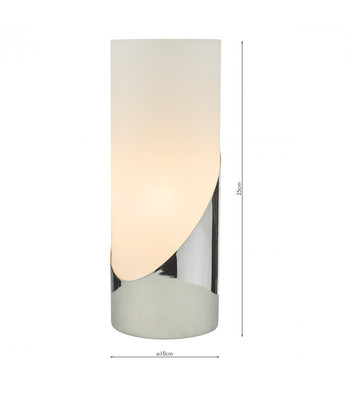 Cylindrical Touch Table Lamp Polished Chrome Opal Glass