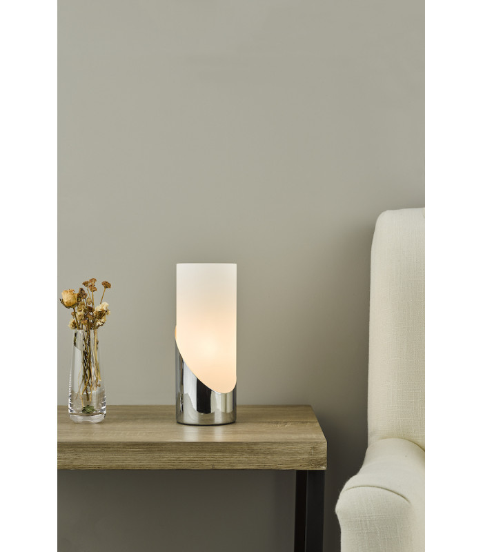 Cylindrical Touch Table Lamp Polished Chrome Opal Glass