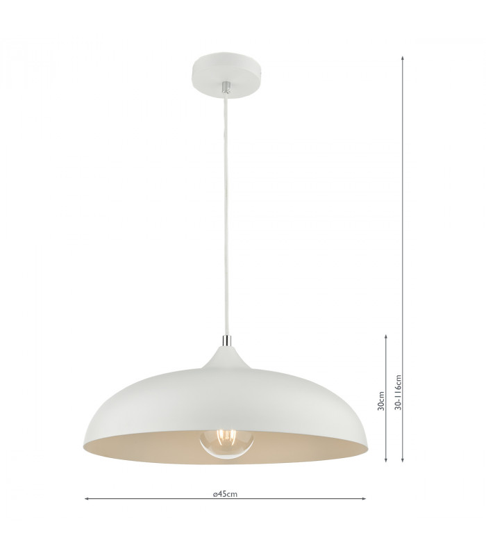 Dome Single Pendant Light White, 1x E27