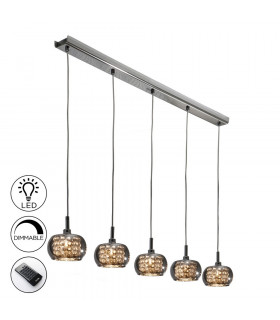 5 Light Dimmable Crystal Hanging Ceiling Pendant with Remote Control Chrome Mirror G9 -1