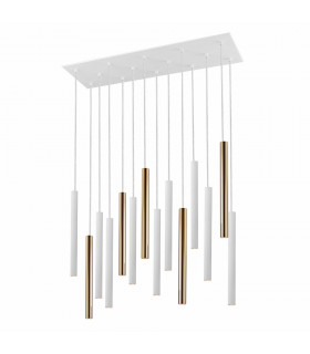 14 Light Cluster Drop Bar Ceiling Pendant Matt White Gold -1