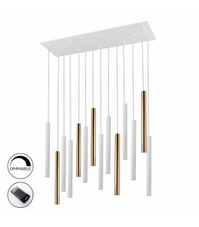 14 Light Dimmable Cluster Drop Ceiling Pendant Matt White Gold -1