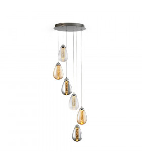 6 Light Crystal Cluster Drop Ceiling Pendant Chrome -1